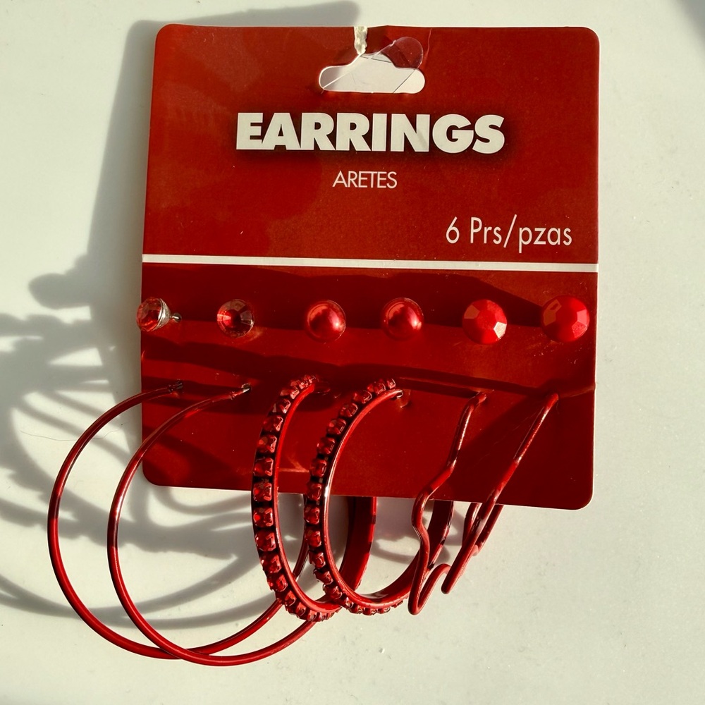 Red Hoop and Stud Earring Set